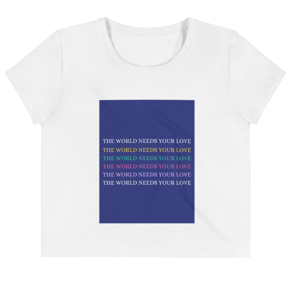 The World Needs Your Love All-Over Print Crop Tee