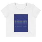 Load image into Gallery viewer, The World Needs Your Love All-Over Print Crop Tee
